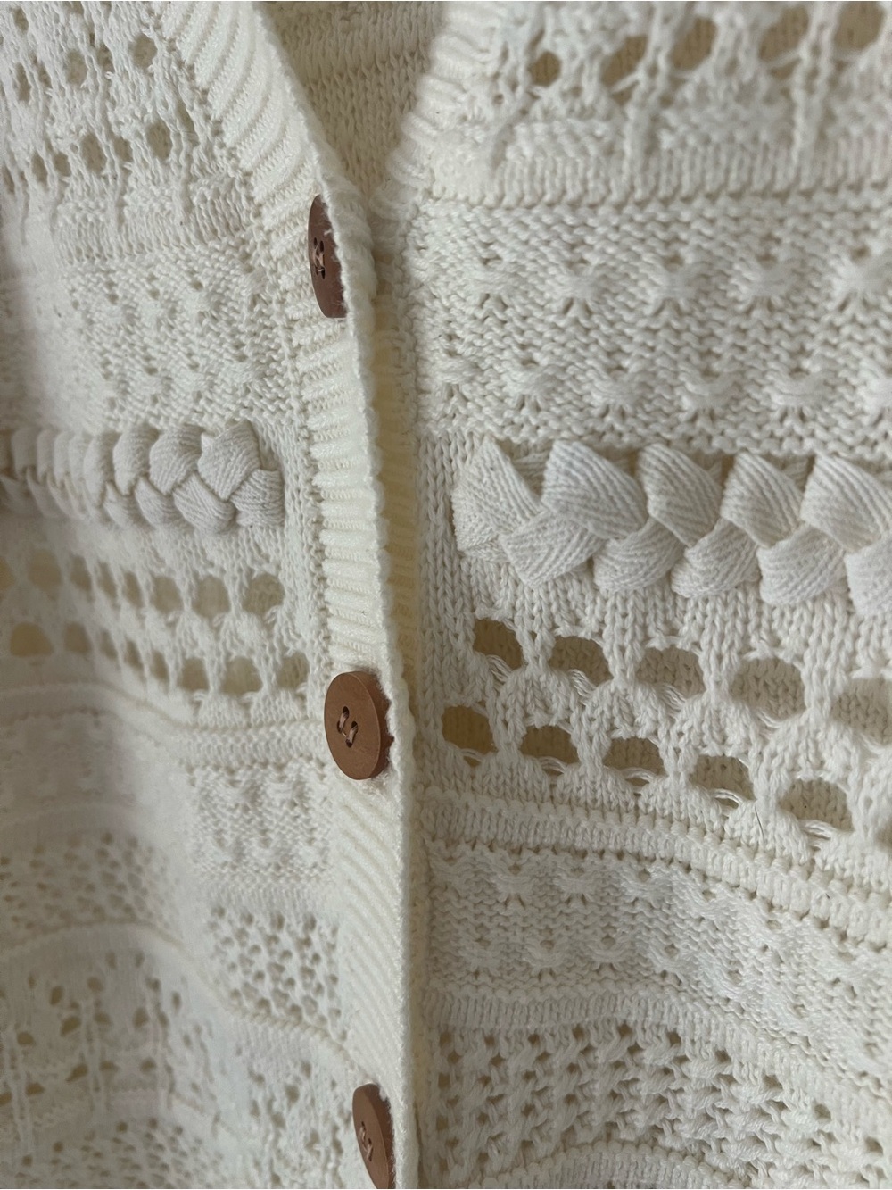 Sundance Travelers Cardigan Cream Open Knit Cotton Blend Sweater M - Picture 5 of 12